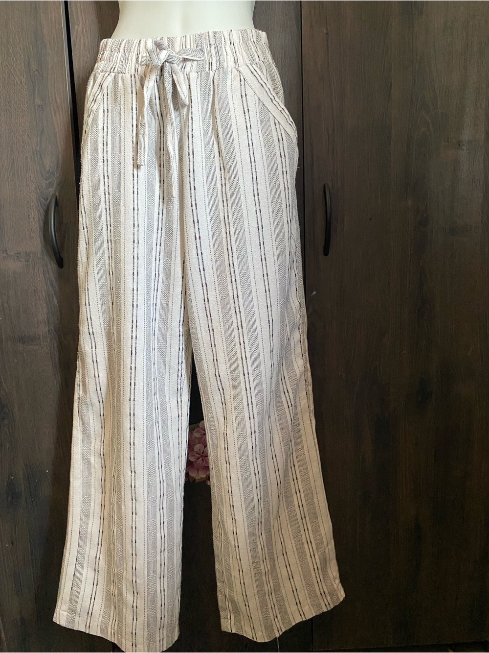 Sienna Sky Cream Striped Wide-Leg Drawstring Pants